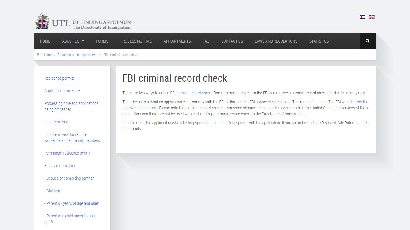 FBI criminal record check - UTL